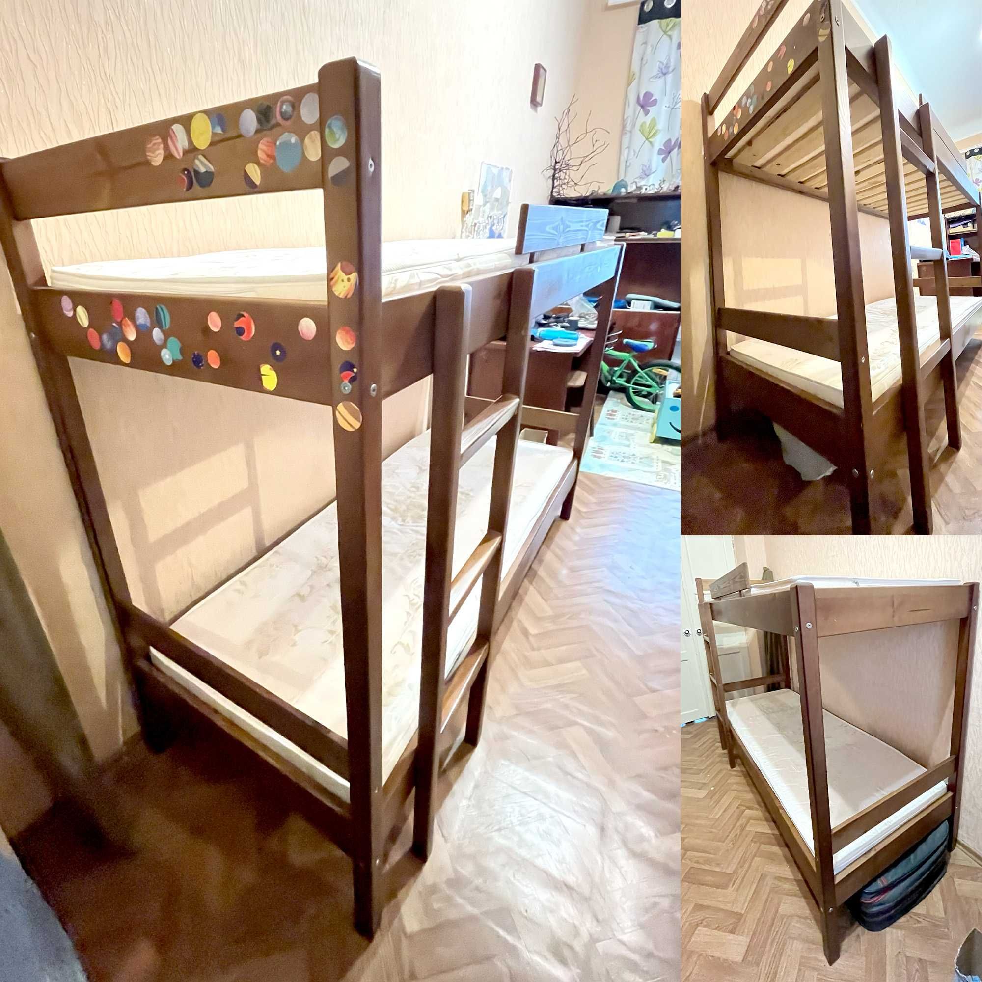 Ліжко дитяче двоярусне деревʼяне з матрацами