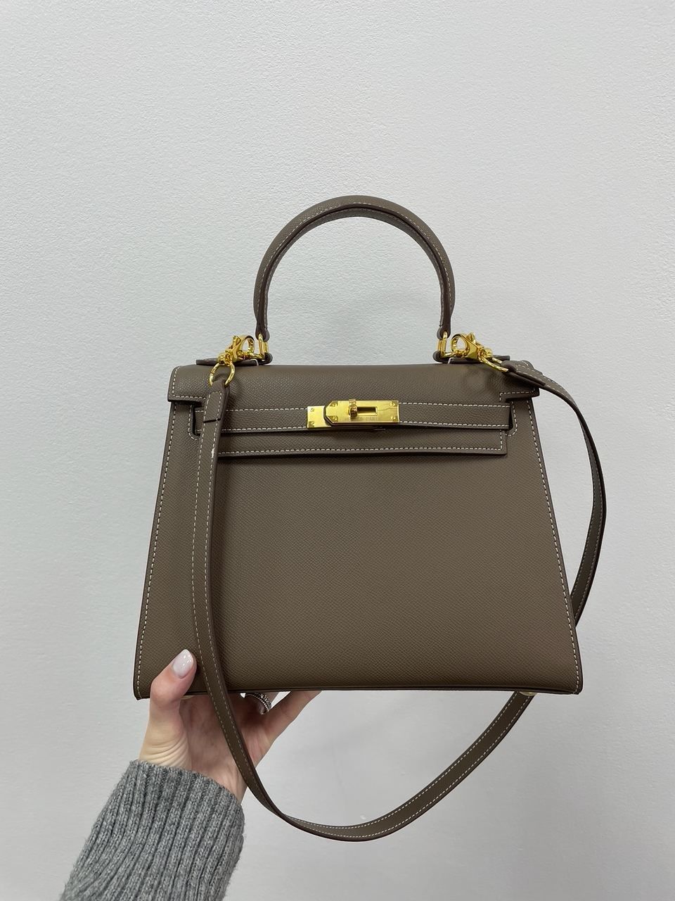 Сумка жіноча Hermes Kelly 25 Grey/Gold