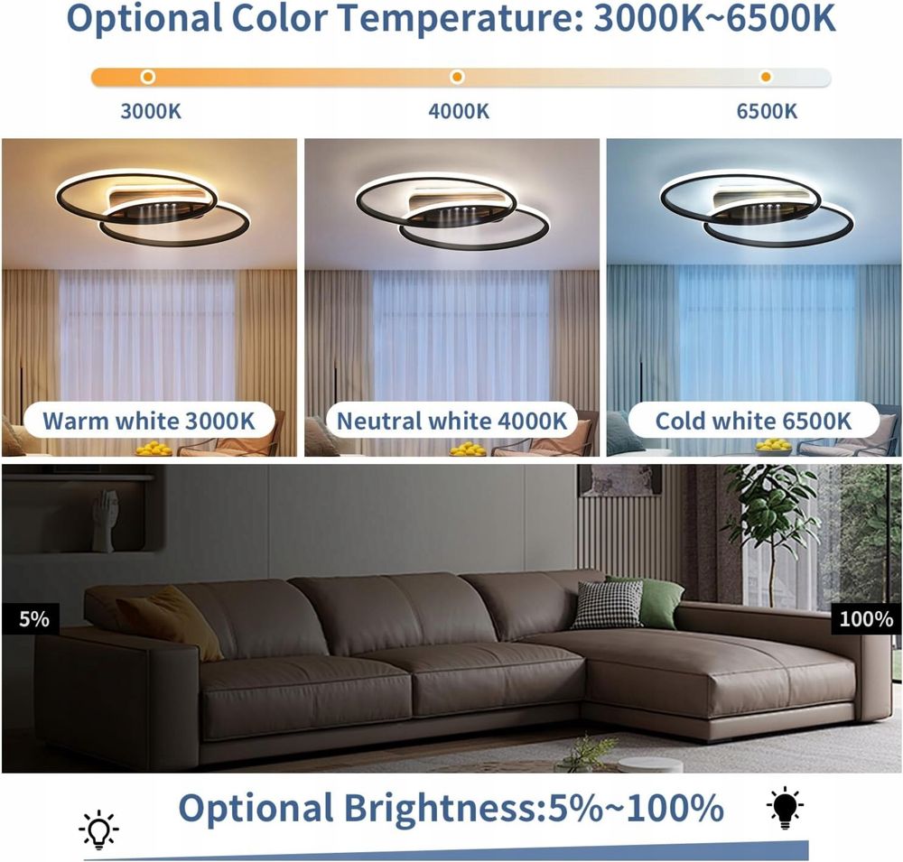 Lampa sufitowa LED do salonu 62 cm, 45 W, z pilotem ściemnialna