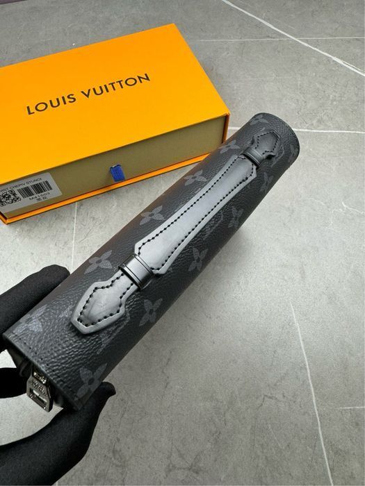 LOUIS VUITTON клатч кошелек мужской черный кожаный