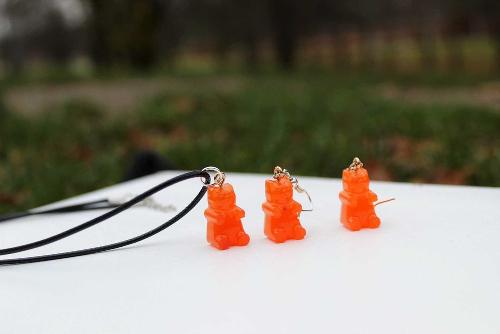 zestawy biżuterii handmade misie haribo naszyjnik i kolczyki