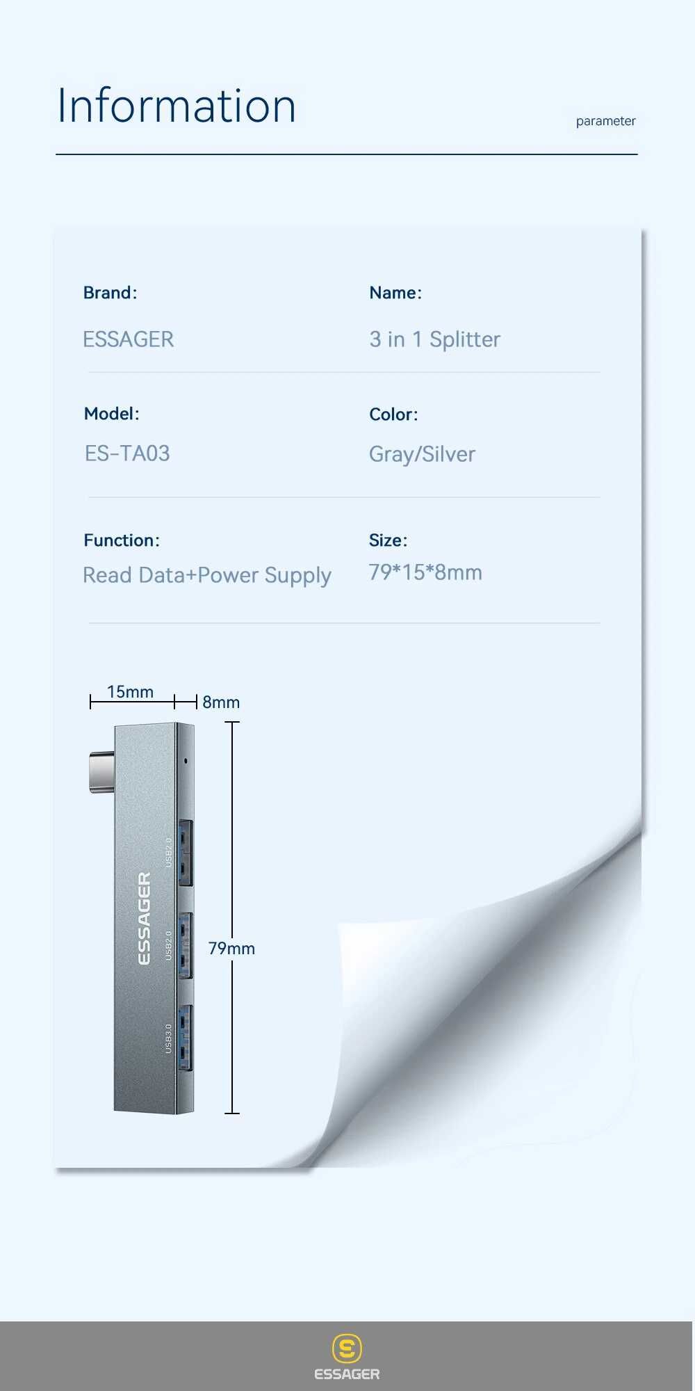 Адаптер Essager 3 в 1 USB HUB 2 порта USB 2.0 и 1 порт USB 3.0 Хаб