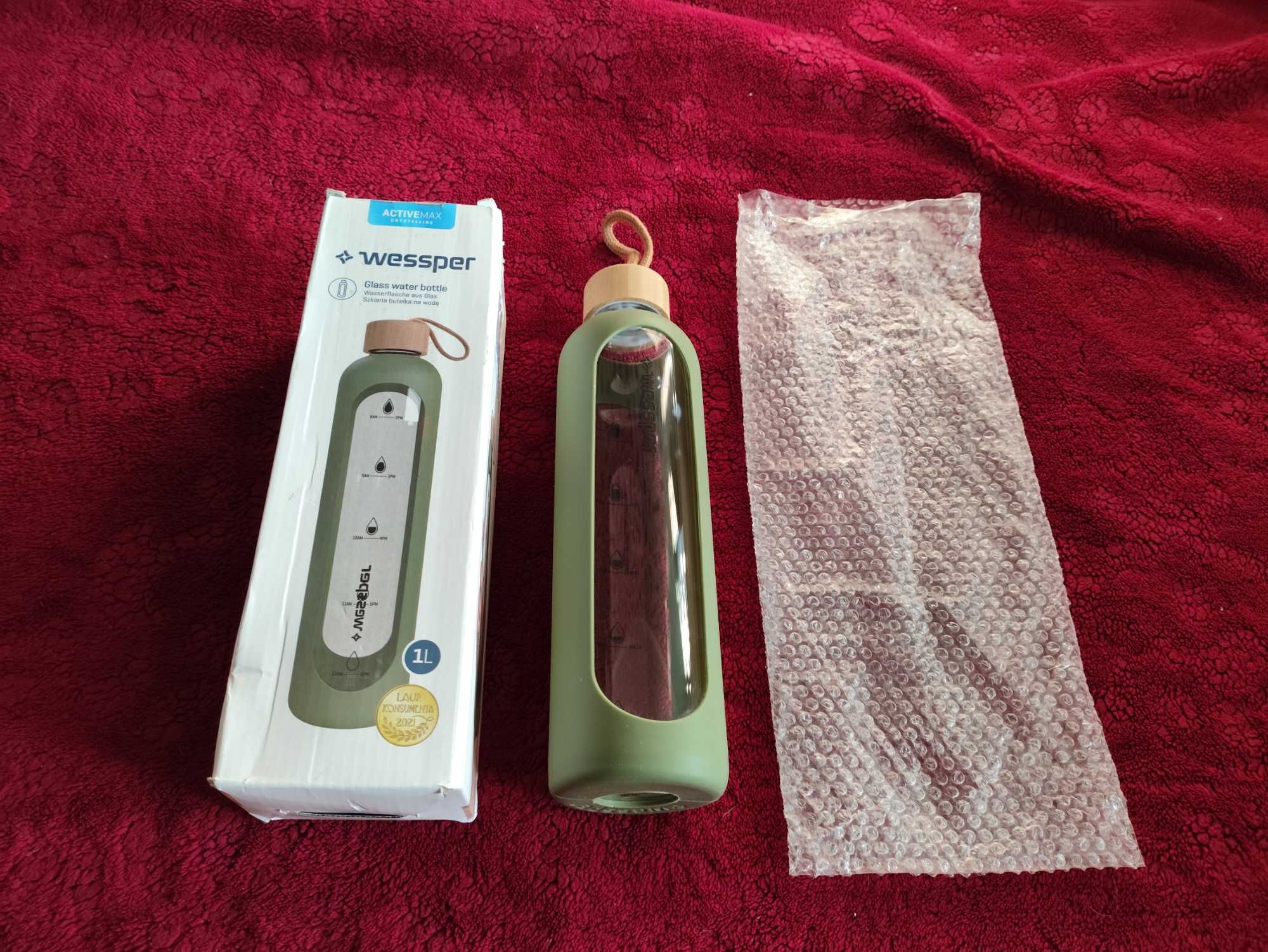 NOWA BUTELKA szklana na wodę 1000ml 1L WESSPER ACTIVEMAX.
