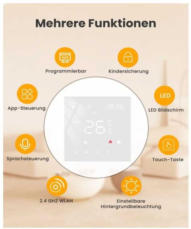 Inteligentny termostat Wifi MIUCDA WT400-3A-W sterowanie kotłem/wodne