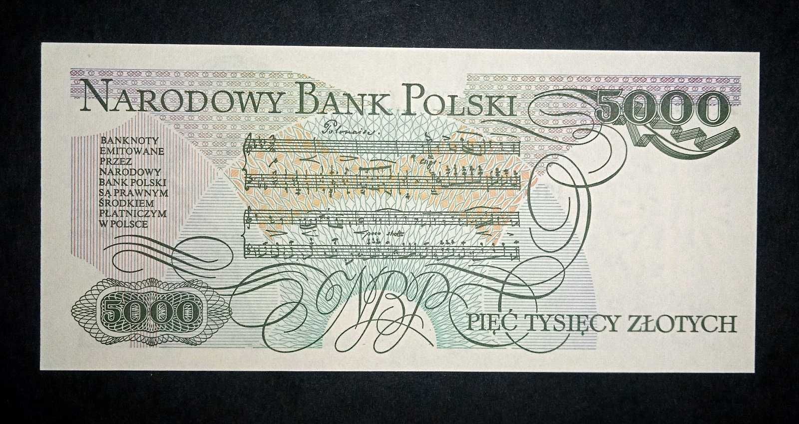 Banknot PRL 5000 zł UNC  1982 r.  seria AB