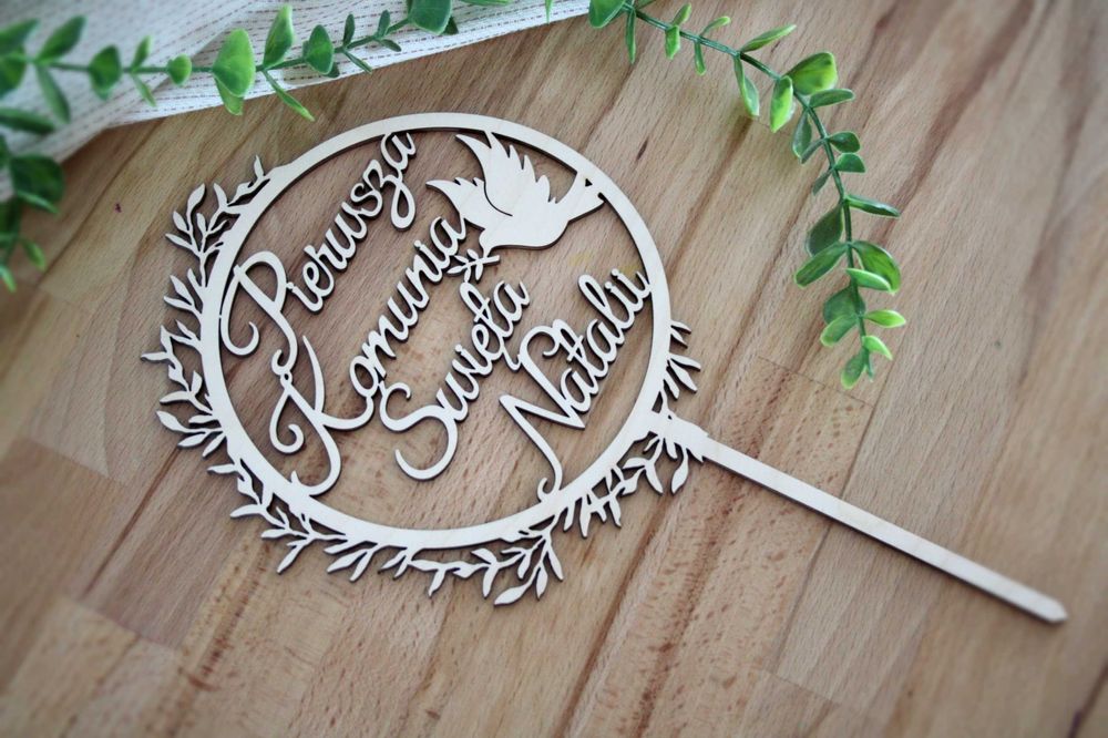 Komunijny Topper na Tort Pierwsza Komubia Święta + imię