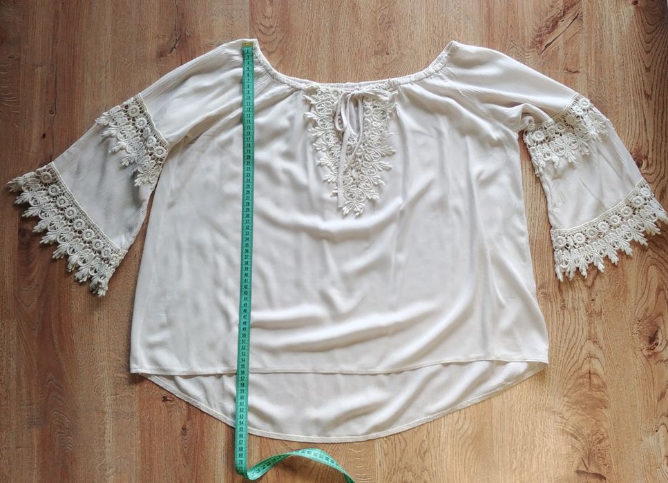 Bluzka koszula boho beżowa rozszerzane rękawy oversize bawełna