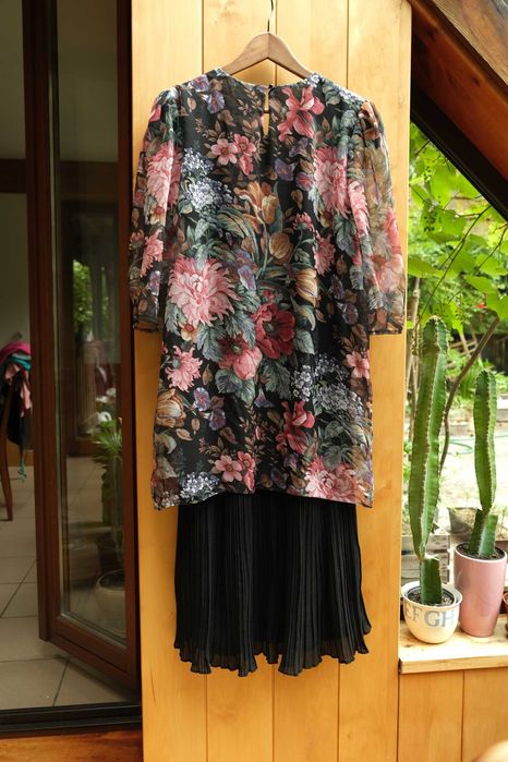 szyfonowa zwiewna letnia długa sukienka kwiaty vintage 80s maxi fairy