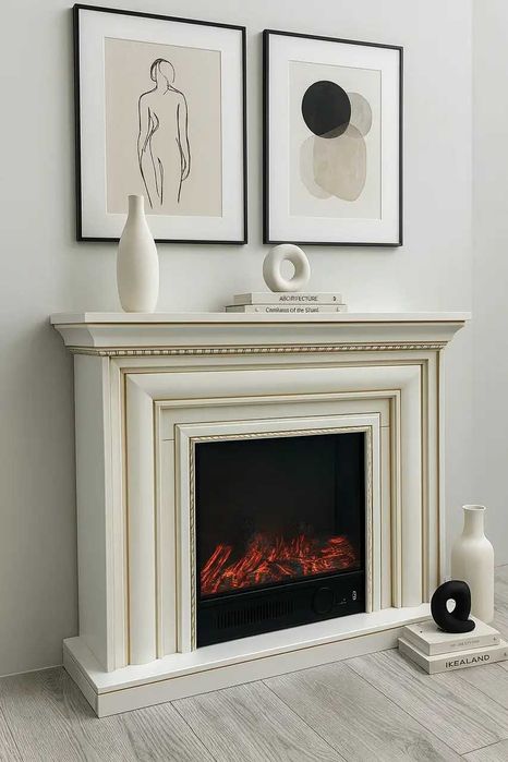 Електричний камін Elizabet Gold Bluetooth звук потріскуваннядров1500Вт