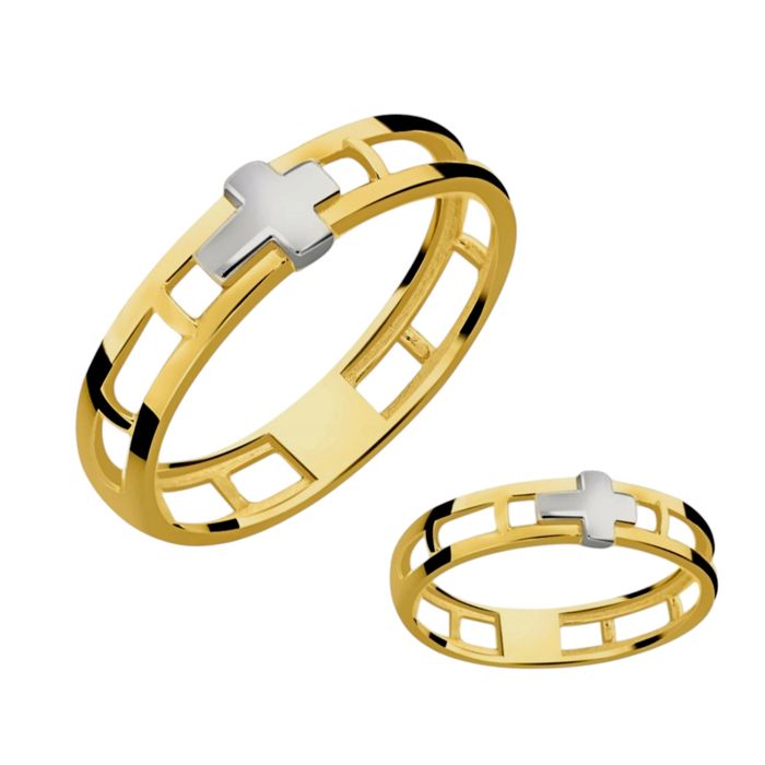 Pierścionek złoty 585 obrączka ażurowa różaniec z krzyżykiem r 15