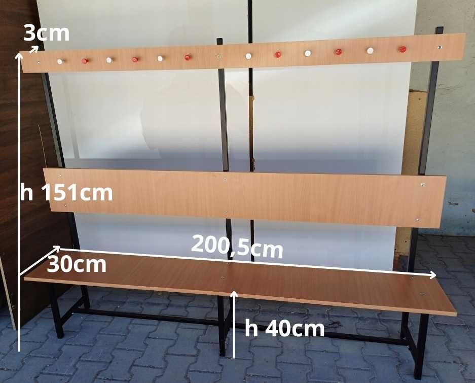 Ławka szkolna szatniowa 200 cm z wieszakami do szatni szkolnej