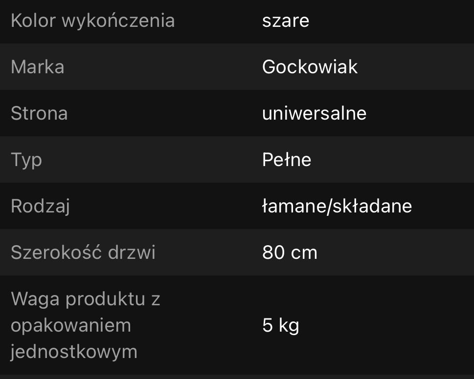 Drzwi harmonijkowe 80 cm nowe