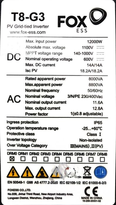 Falownik inwerter FoxESS T8-G3 plus dodatki