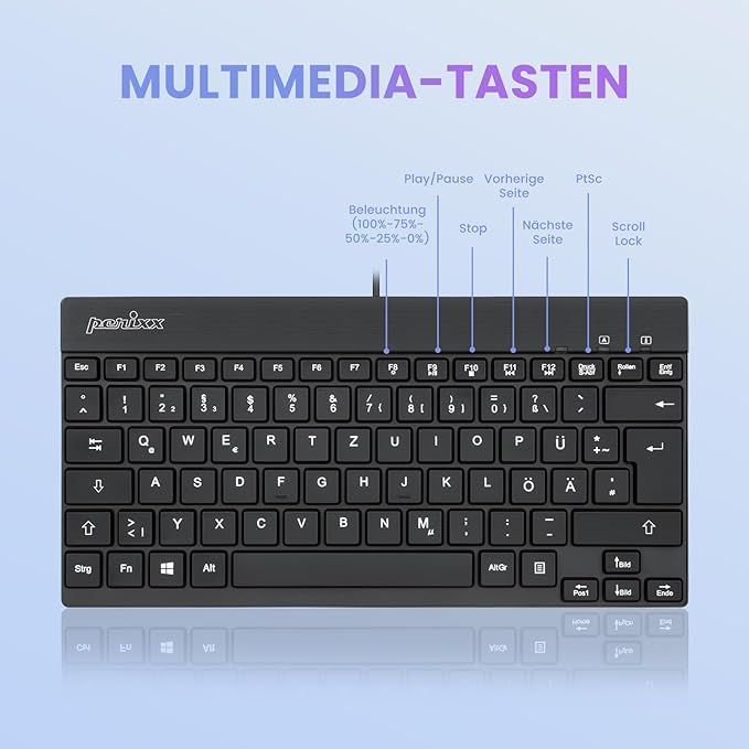 Perixx PERIBOARD-326BDE Klawiatura Mini USB z Podświetleniem Białym