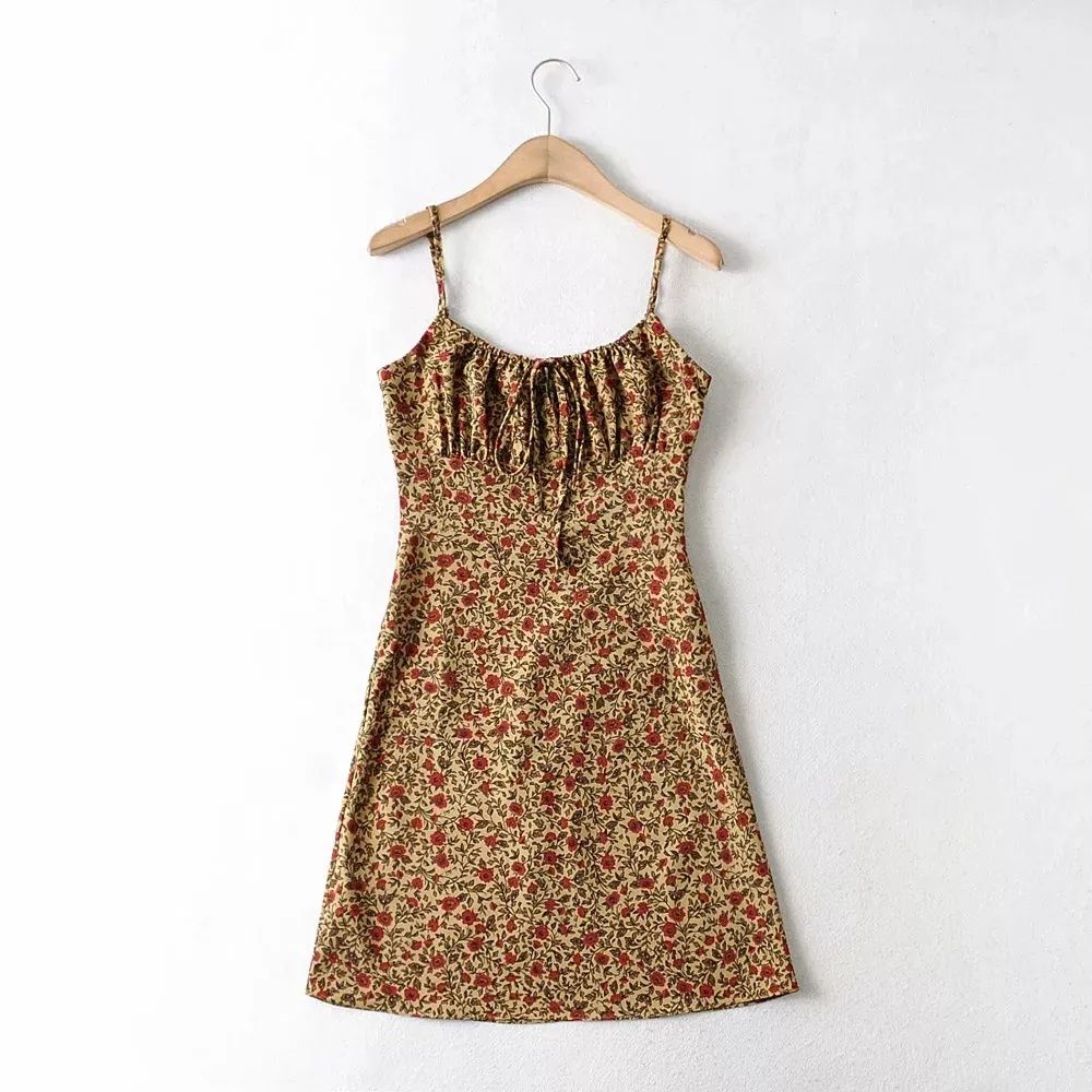 Vestido de Verão c/ padrões florais vintage - bege/vermelho XS-S NOVO!