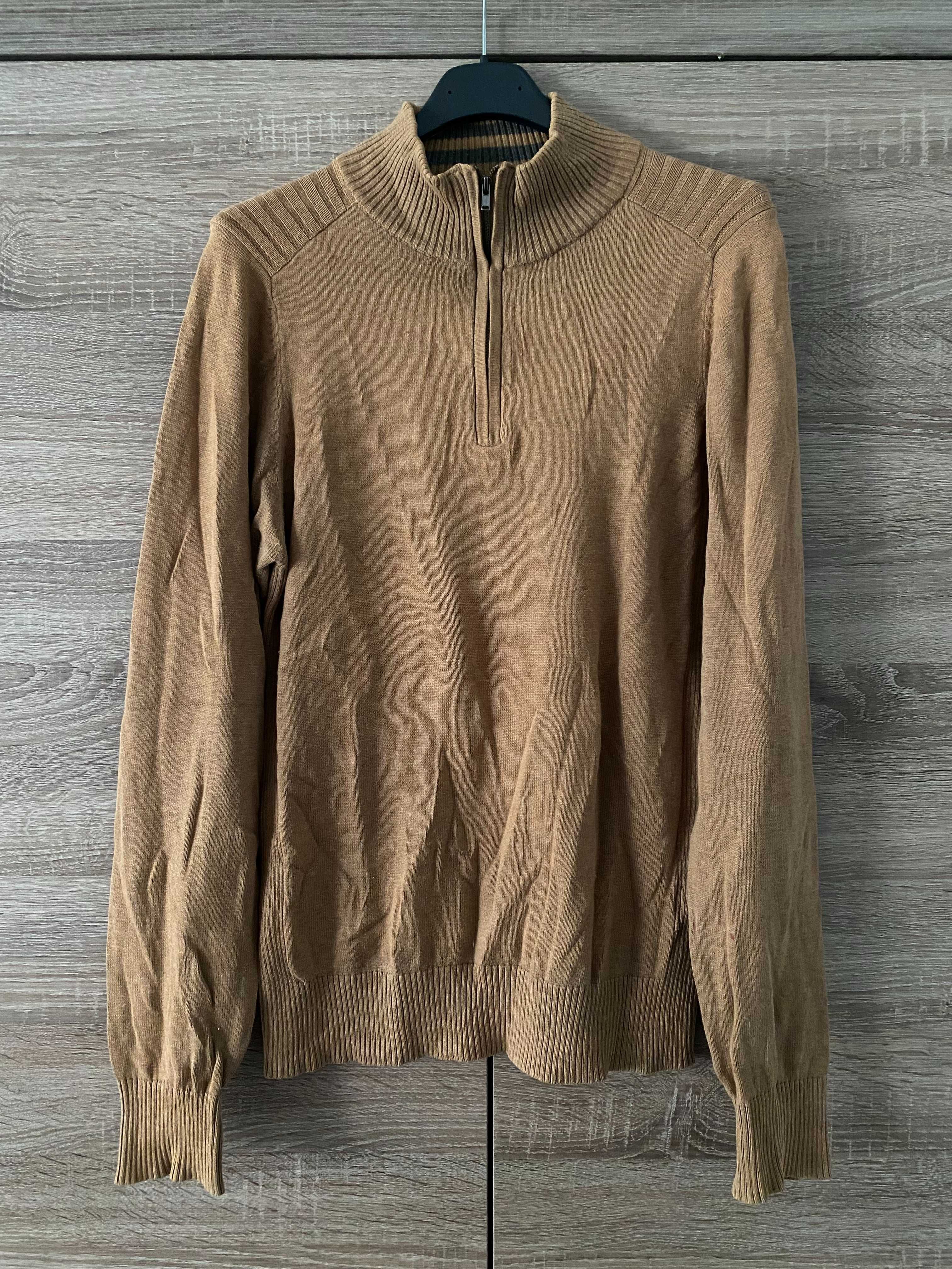 Sweter męski z zamkiem brązowy Next XS bawełniany bawełna z golfem