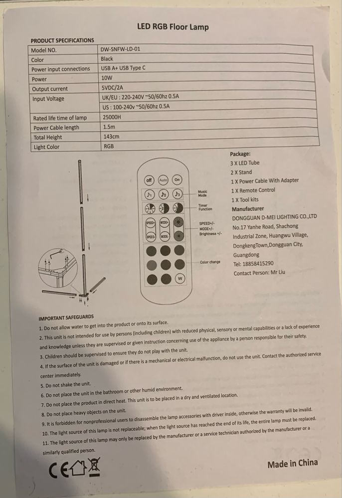 Stoajaca lampa rgb led