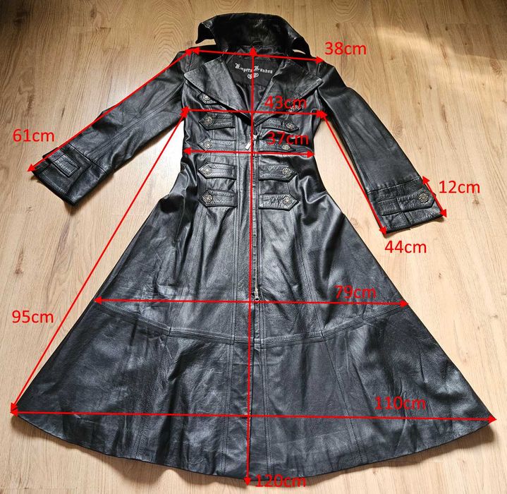 Płaszcz skórzany czarny gotycki skóra naturalna unikat wiktoriański