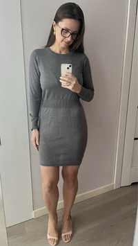 Sweterkowa sukienka wełna wełniana szara Basic H&M S