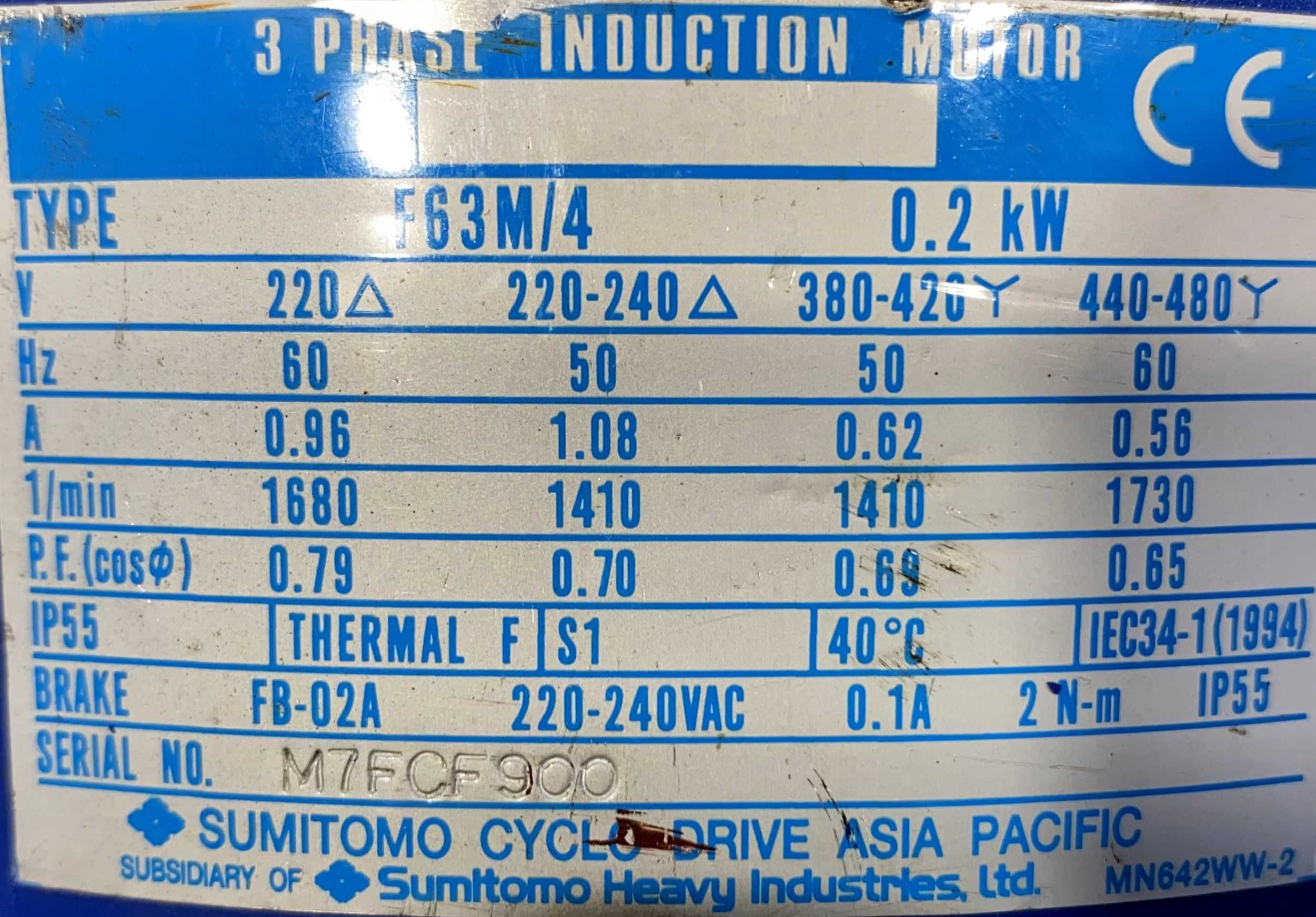 motoreduktor / przekładnia 0,2kW 70obr. 3fazowy HAMULEC