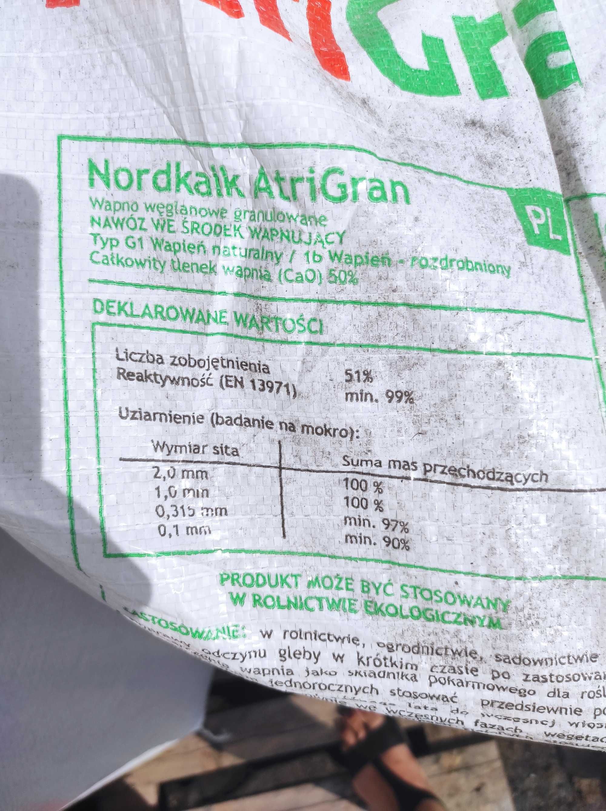 Wapno Nordkalk Atrigran 51% reaktywność 99% granulowane