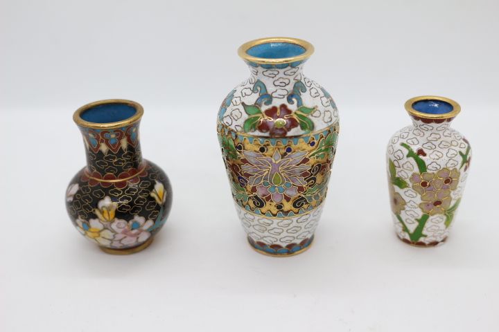 Conjunto de 3 Jarras Chinesas em Metal Cloisonné 7,5 A cm