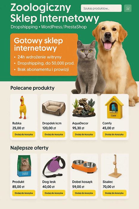 Gotowy sklep internetowy zoologiczny dropshipping do 50000 produktów