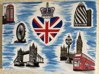 Картина коллаж «Лондон» London 45x60 см. Холст, акрил+гуаш