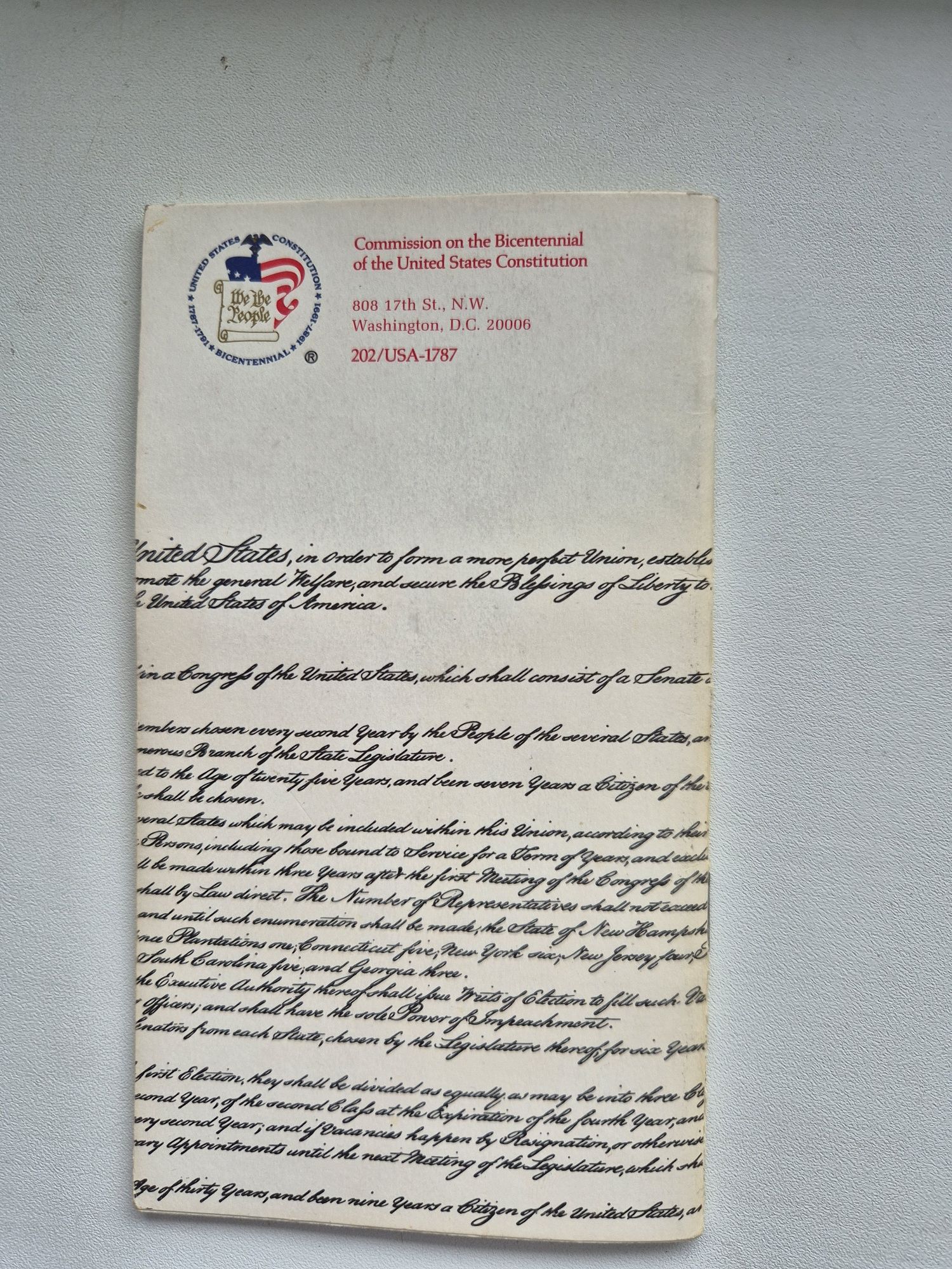 Konstytucja Stanów Zjednoczonych 1989 16 cm x 9 cm