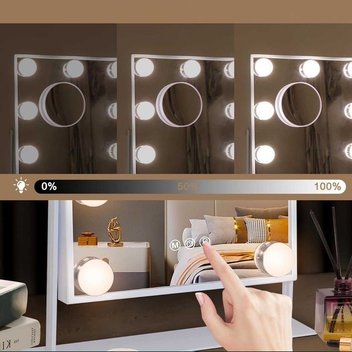 Lustro do makijażu z oświetleniem LED, 30 cm x 25 cm