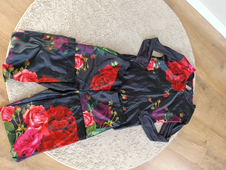 Komplet piżamy bluzka spodnie Ala satynowe bielizna nocna XL l