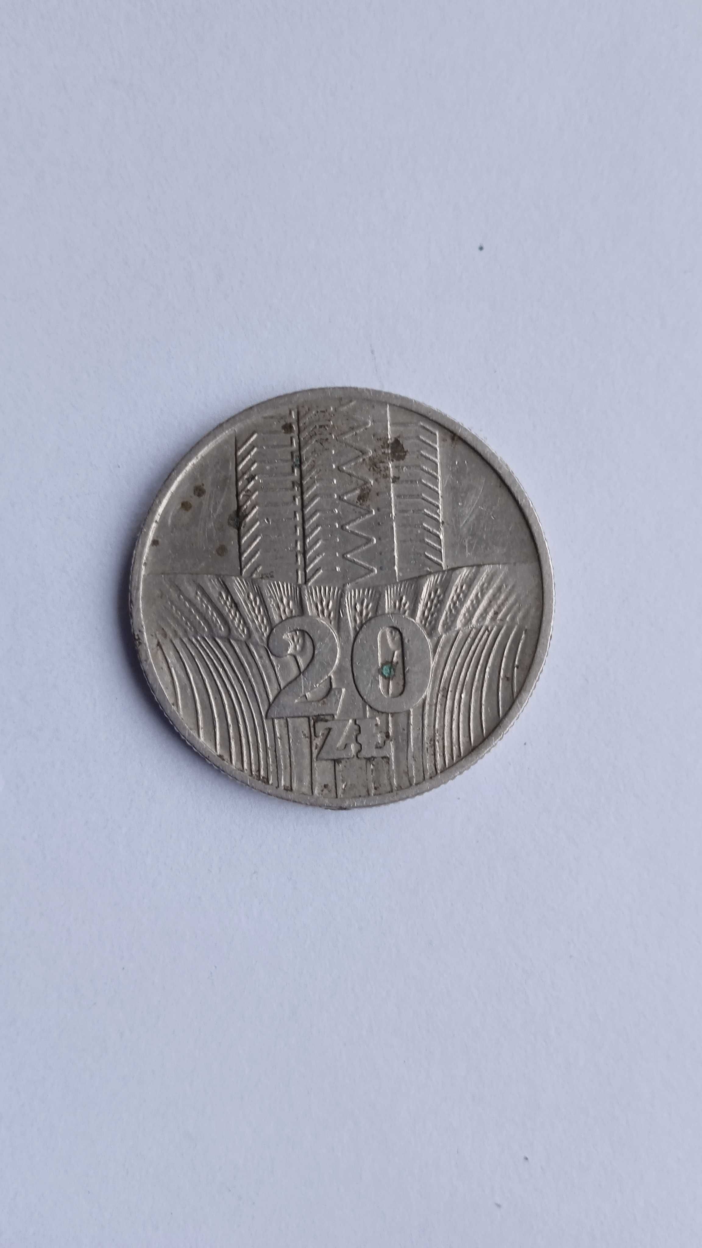 Moneta 20 zł z 1974 roku. Wieżowiec, bez znaku mennicy.