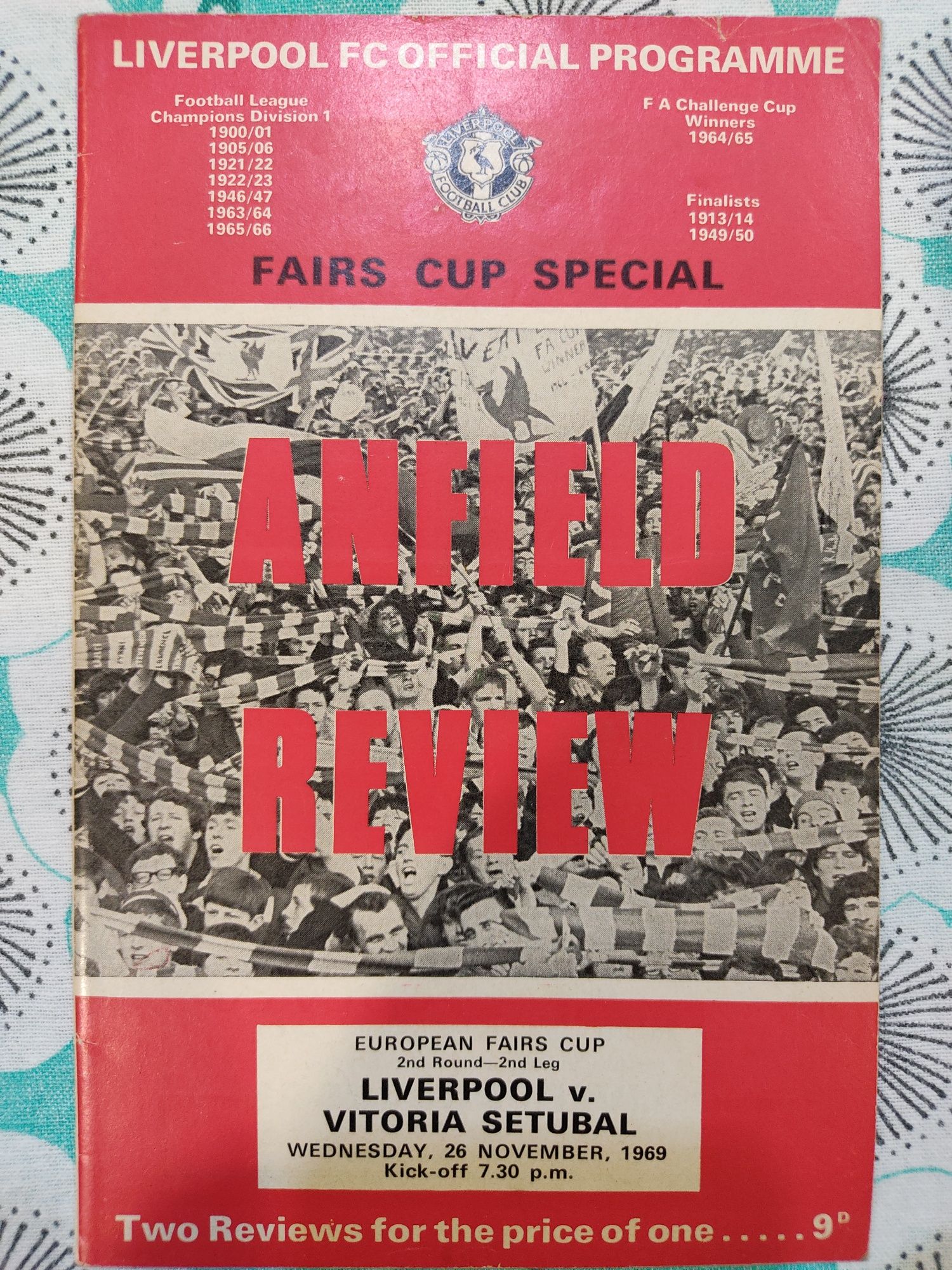 Programa oficial Liverpool Vitória de Setúbal taça das feiras 1969/70