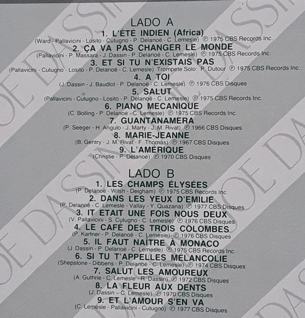 Disco LP vinil de Joe Dassin, 1 (Uma) Hora com...