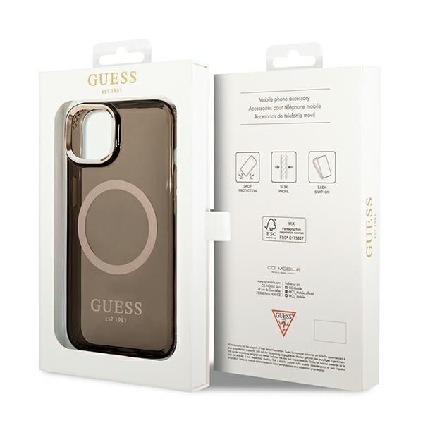Etui na iPhone 14 6,1" Guess Gold Outline czarne z Magsafe