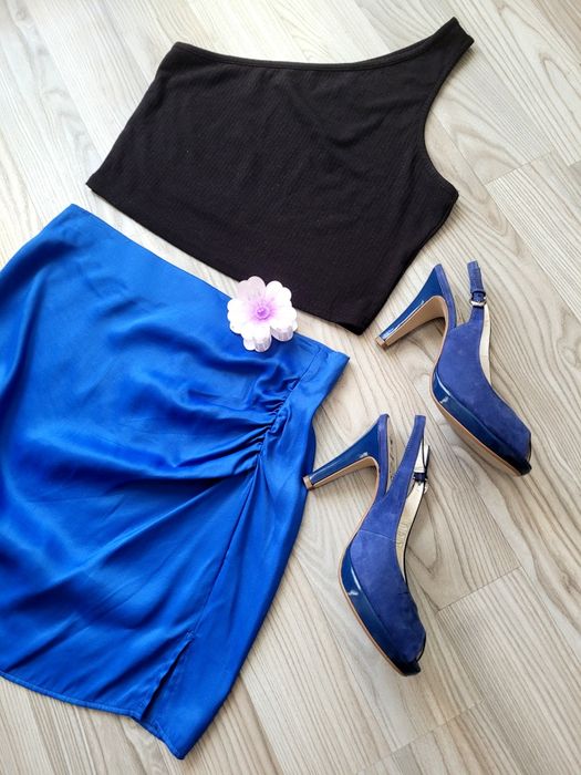 Buty, szpilki, niebieskie, na platformie, na obcasie, sandałki