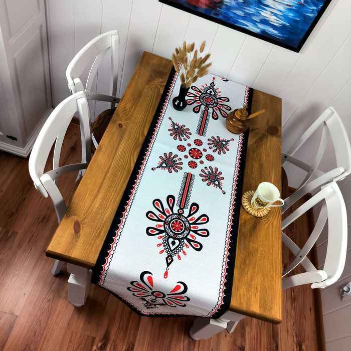 Folkowy Bieżnik na Stół 190x47 cm – Polski Produkt, Laserowy Nadruk