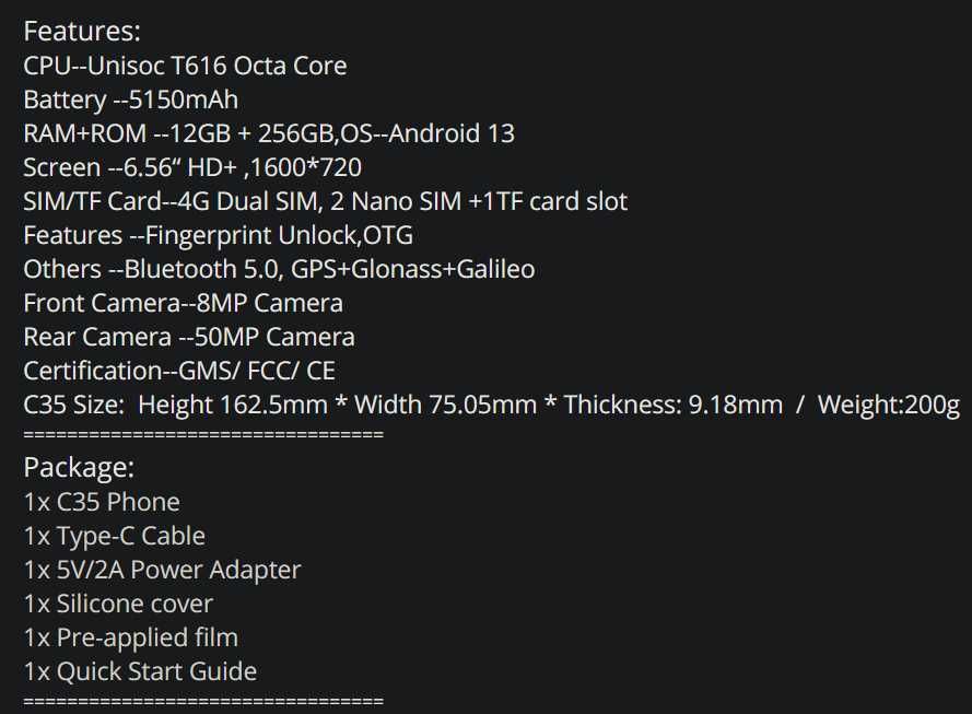 Oukitel C35. 24Gb(12+12)/256Gb, 90Hz, Tiger 616, 50Mp/8Mp, 5150Ma