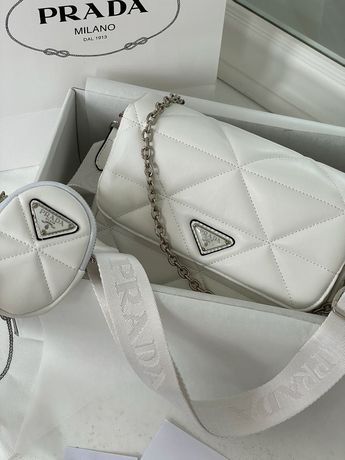 Жіноча сумка Prada Re-Nylon Padded Shoulder White ХІТ ПРОЖАЖУ