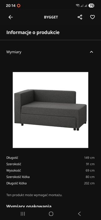 Sofa rozkładana 90x200