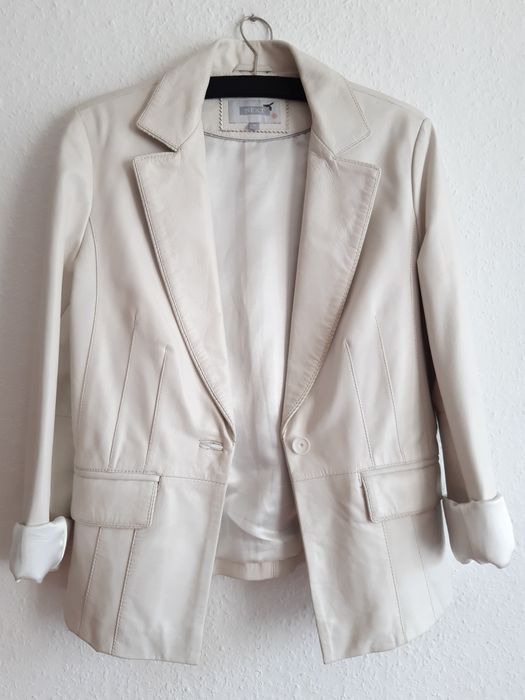 Skórzana 100% Marynarka biała kremowa żakiet kurtka leather Next M 38