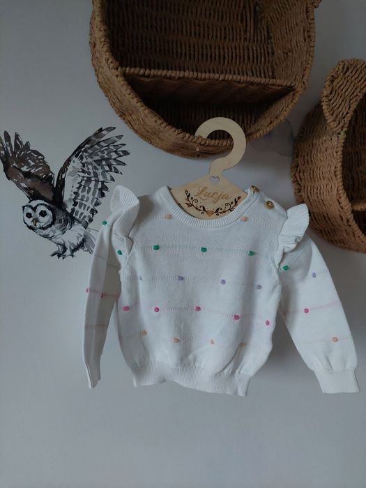 Sweterek biały falbanki kropki So Cute 74