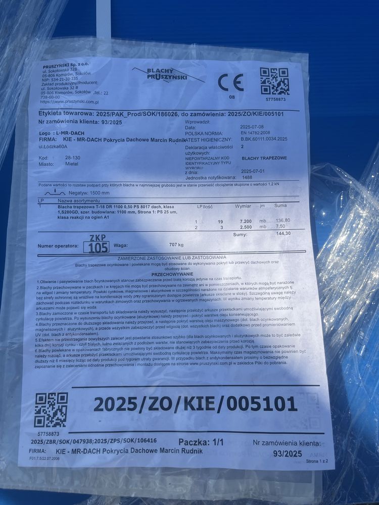 Blacha trapezowa połysk nowa 164m2