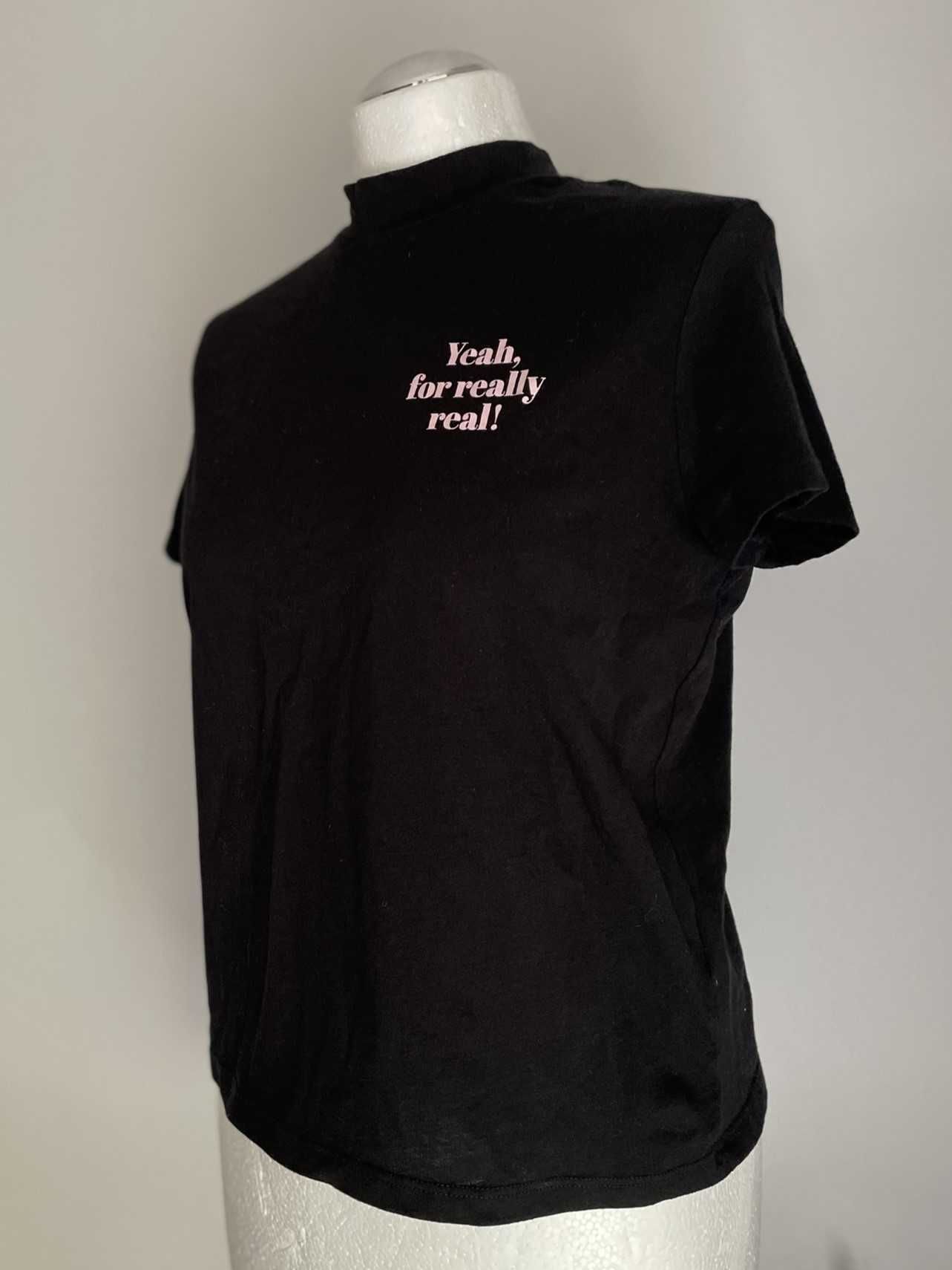 Czarna bluzka - M (38) - t-shirt ze stójką - 100% bawełna