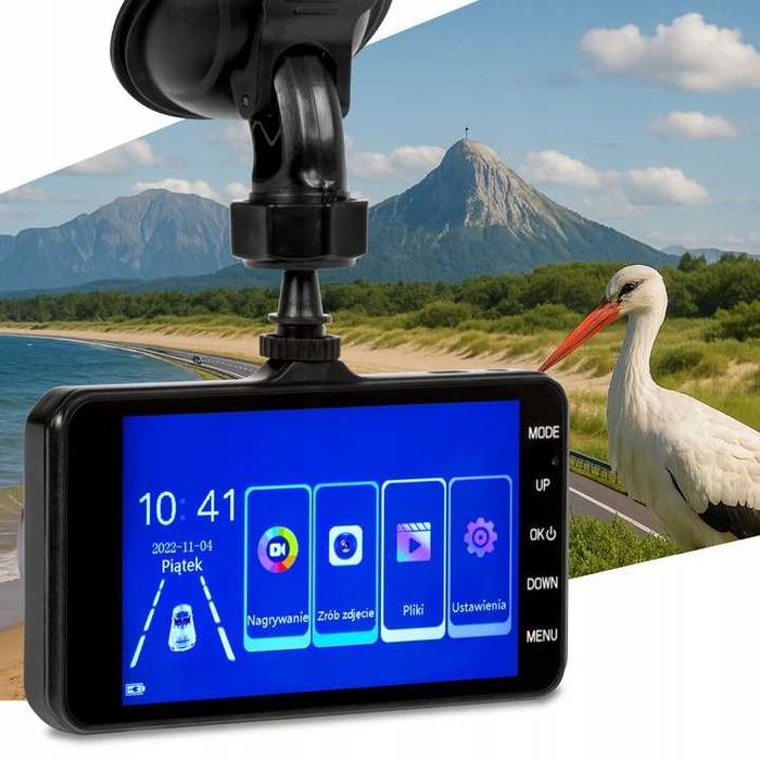 ZESTAW Kamera przód tył na szybę video rejestrator 1080p POLSKIE menu