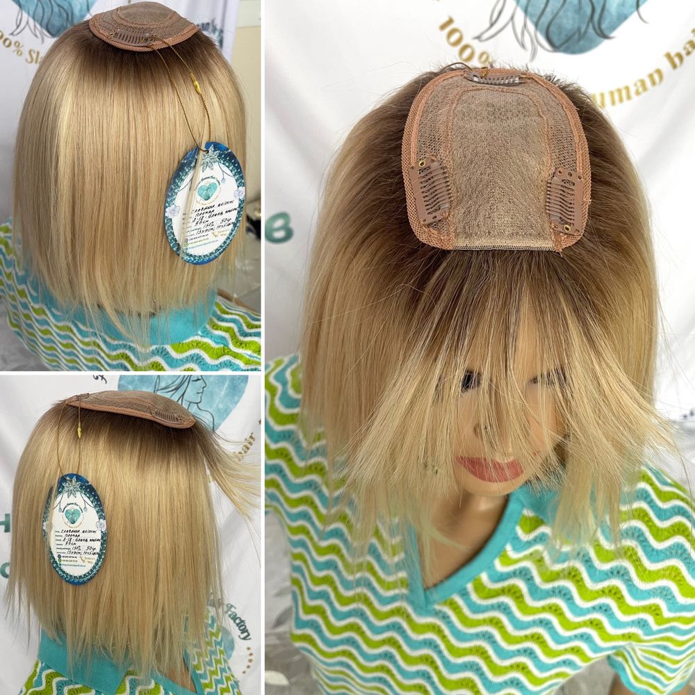 Накладка с натуральных славянских волос блонд омбре корни кожа шёлк