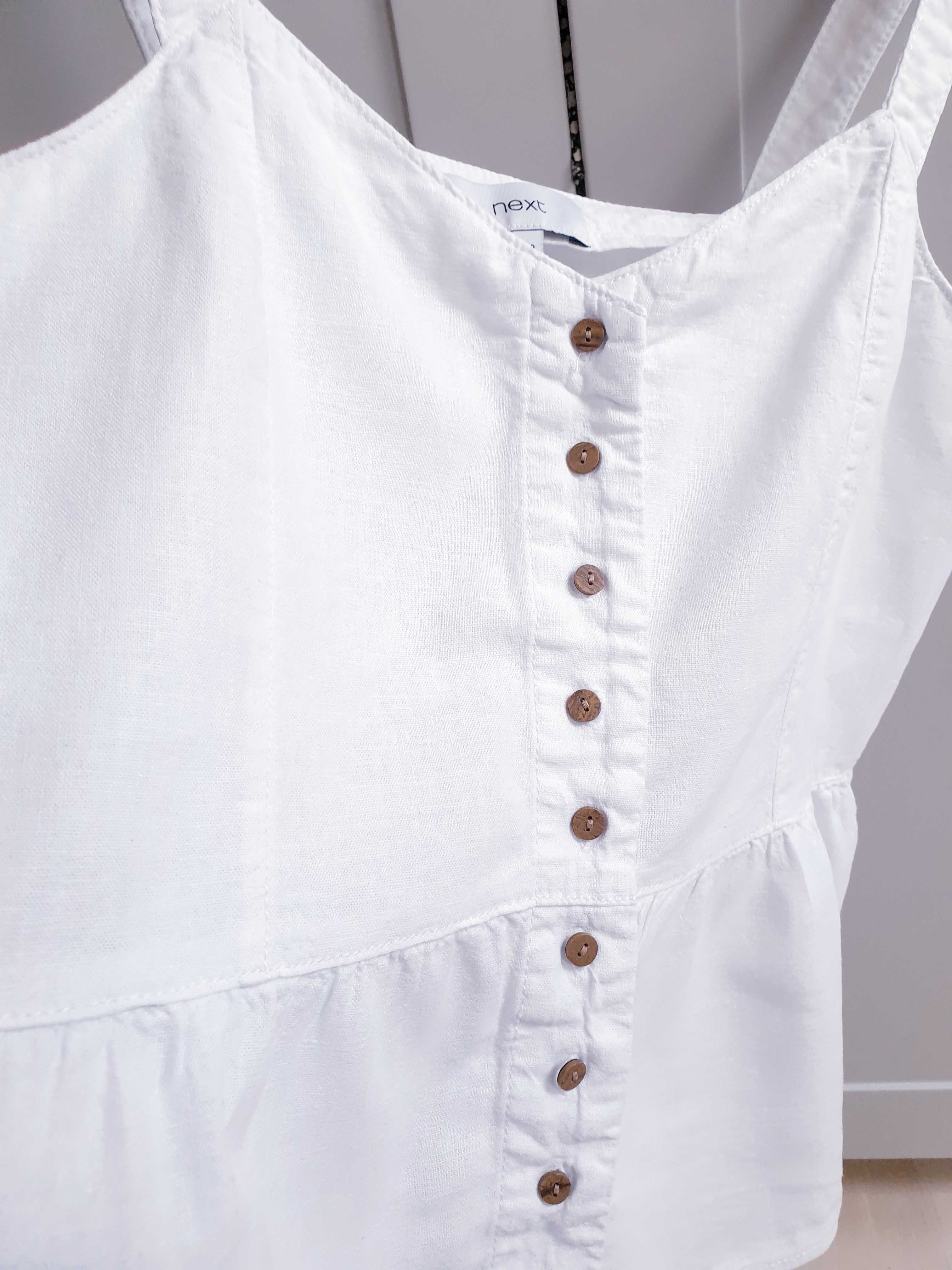 Biała lniana bluzka koszulka na ramiączkach 40 42 zapinana Next