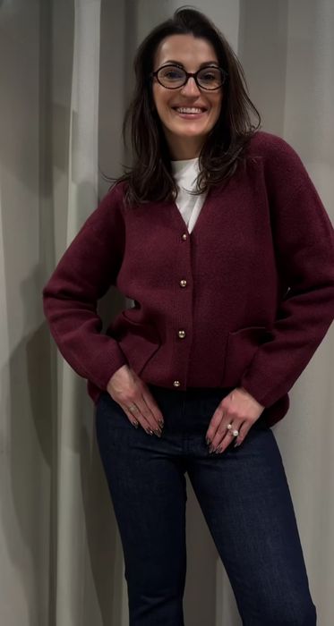 Zara sweter kardigan bordowy M 38 złote guziki