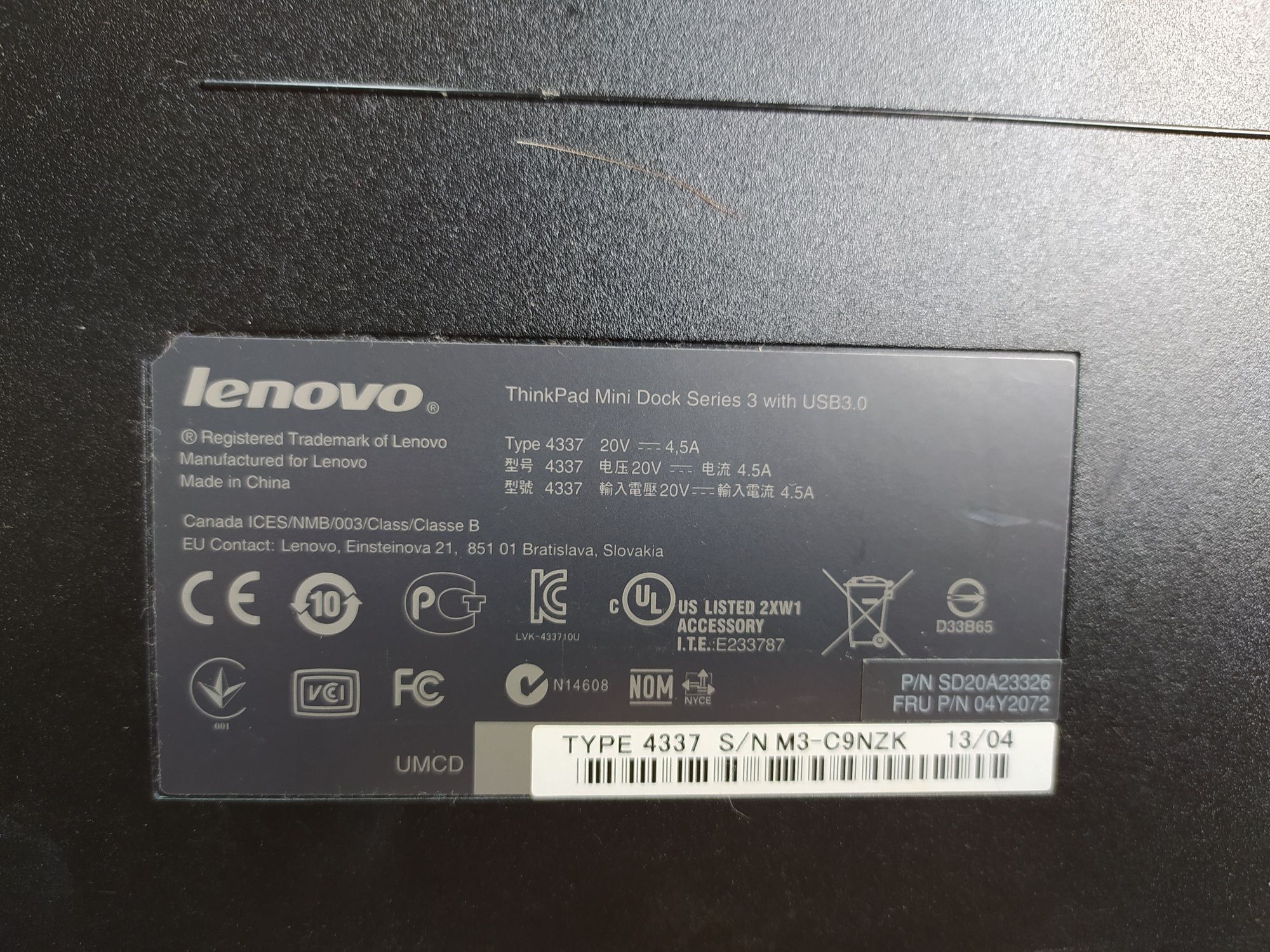 Oryginalna Stacja Dokująca Lenovo Mini Dock Series 3 USB 3.0