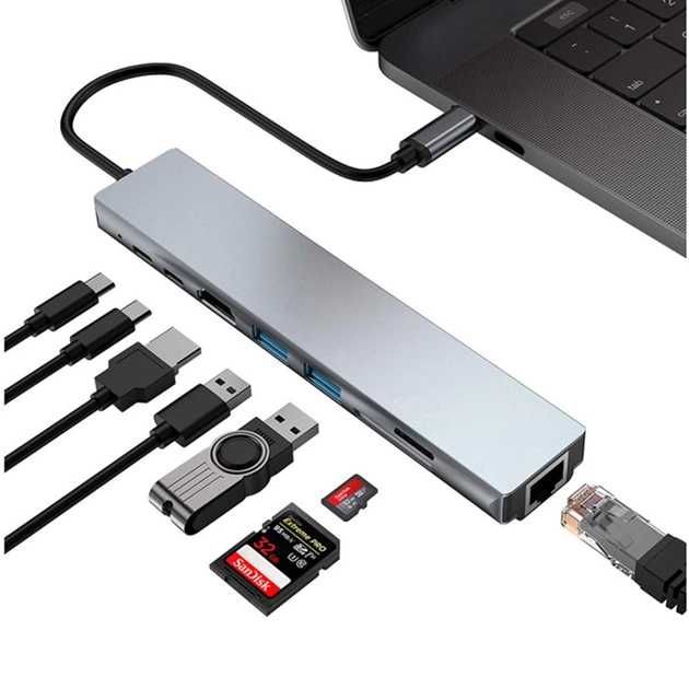 USB адаптер Type-C to HDTV 4K / SD / TF / 2USB3.0 / 2Type-C 87W / RJ45